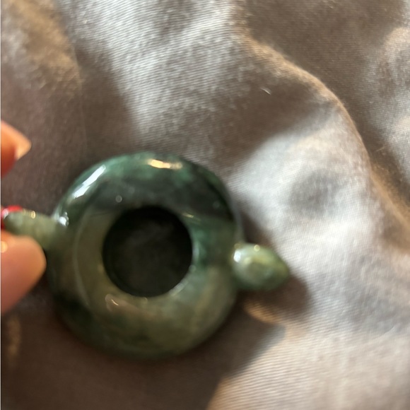 Jade Green Teapot Figurine on Wooden Base - Picture 6 of 16